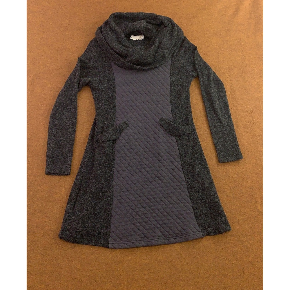 A'reve Womens Large Charcoal Grey Quilted Contrast Cowl Neck Sweater Dress New
